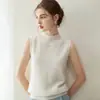 Colete de suéter 100% cashmere para mulheres, gola semi-alta, sem mangas, colete de tricô macio e aconchegante, adequado para usar em camadas no outono e inverno