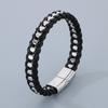 Venta al por mayor de joyas Haoyi, pulsera de cuero con hebilla magnética tejida de acero inoxidable con personalidad europea y americana, tendencia de moda para hombres
