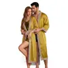 Venta Directa de Fábrica Bata Unisex de Seda Artificial Bata de Baño para Pareja en Casa Pijama Holgado de Manga Larga Hielo Seda Mañana