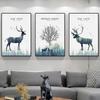 Pintura colgante de fondo para sala de estar con alce nórdico, pintura decorativa de pared de ciervo rico, tríptico al por mayor, pintura decorativa para restaurante