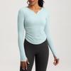 Otoño e Invierno Nueva Ropa de Yoga para Mujer Enterizo Cuello en V Deportivo Manga Larga Ajustada Camiseta para Correr Fitness Ropa Top