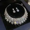 Aretes Colgantes y Collar de Flor de Circonita Brillante Estilo Corte Europeo y Americano, Cadena Ligera de Lujo Nicho para Clavícula, Joyería Exquisita Transfronteriza