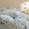 Conjunto de Inverno Espesso e Quente de Leite Fleece Quatro Peças Roupa de Cama Capa de Edredom Lençol Saia de Cama de Coral Fleece Flanela