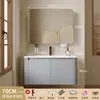 Gabinete de banheiro espessado economizador de espaço com lavatório de canto arredondado na cor creme, lavatório de cerâmica integrado para o banheiro