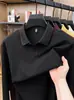 Camisa polo de algodón con tejido de canalé y manga larga para hombre, nuevo estilo otoño 2026, camiseta casual de negocios bordada para hombre
