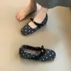 Primer Encuentro Temporada Aumento Zapatos Mary Jane de Camelia de Lunares Otoño Nuevo Punta Cuadrada Suela Suave Estilo Retro Zapatos Planos de Ballet