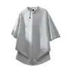 Camiseta Masculina de Verão Estilo Americano Zíper Diagonal Preto Acolchoada nos Ombros Manga Curta Resistente Gola Baixa Cleanfit Ombro Normal Meia Manga