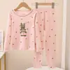 Ropa y Pantalones de Algodón Puro para Niños de Otoño, Ropa Interior Térmica para Niños, Conjunto de Pijama y Ropa de Casa para Niñas, Camiseta Térmica de Algodón de Capa Base