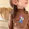 Camiseta Térmica de Fleece com Manga Longa para Meninas Outono/Inverno Roupa de Baixo Gola Meio Alta com Babados Crianças Tamanhos Médio e Grande