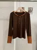 KEKEZOON Camiseta Base de Manga Larga Falsa de Dos Piezas con Bloques de Color Patchwork Cuello Redondo Corte Ajustado Ropa Interior Superior Venta al por Mayor 9268