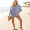 Ropa nueva de mujer transfronteriza europea y americana 2026, cárdigan casual exterior, longitud media, cuello vuelto, corte holgado, camisa de mujer de color liso