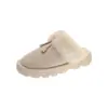 Versión en Stock Listo Zapatillas Cubiertas de Felpa Interior para Mujer Otoño/Invierno Nuevo Estilo Ante Más Felpa Zapatos Peludos Calientes Zapatillas de Algodón Mujer