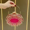 Nova bolsa de noite de luxo transfronteiriça, estilo europeu e americano, bolsa de mão feminina cravejada de diamantes, clutch redondo para festas, bolsa transversal elegante