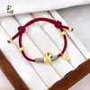 Pulsera de Hilo Rojo de la Fortuna Caballo de la Suerte con Cuentas Ojo de Gato de Cobre Chapado en Oro, Joyería de Mano Tejida Estilo Chino Nuevo