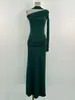 Diseño de Puntos Nicho Hombro Descubierto Manga Sola Falda Larga Nuevo Elegante Plisado Vestido Ajustado 40383
