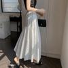 Real 2024 Estilo Suave Bordado Saia Estilo Coreano Emagrecimento All-match Umbrella Saia Costura Hollow Midi Dress A- Linha Saia