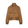 Atacado Outono 2026 Novo Estilo Europeu e Americano Jaqueta Bomber Feminina com Textura de Camurça 26576
