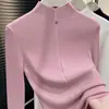 Suéter de Tricô Gola Alta Vermelho Ankora para Mulheres, Camada Interna Outono e Inverno, Suéter de Gola Média, Elegante Top Vinho