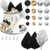 Nova Coroa de Bola de Espuma Leque de Papel Dourado Decoração de Bolo Placa Redonda DIY Múltiplos Estilos Para Bolo Confeitar Topper Feliz Aniversário