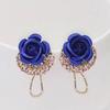 Pendientes elegantes de plata S925 con forma de aguja, color rojo y azul, para mujer, sencillos, elegantes y modernos, con cristales de diamantes.