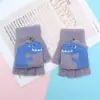 Guantes para niños otoño e invierno cálidos de medio dedo con tapa de dibujos animados lindos de punto con dedos descubiertos para bebé con forro polar engrosado para niños y niñas