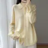 Cardigan de Tricô Gola Polo Liso 100% Lã, Mangas Longas e Punhos Vazados, Suéter de Lã Solto Cor Sólida, Novo Outono/Inverno 2026