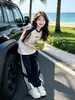 Conjunto de Camiseta de Manga Corta con Bloques de Color para Niña de Verano, Atuendo para Estudiante de Secundaria, Conjunto de Dos Piezas de Verano con Pantalones Anchos Deportivos Rayados