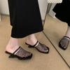 Medias con Tacón Alto Zapatos de Cuña para Mujer Verano 2025 Nuevos Zapatos de Playa Red de Pescado Huecos Cómodas Chanclas de Tacón Alto Punta Cerrada