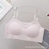 Calcinha de Seda Gelada Sem Marcas Copo Totalmente Fixo para Meninas Alça de Ombro Ajustável Confortável Leve Efeito Push-up Adolescente Ensino Médio Sutiã