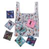Bolsa de compras plegable con etiqueta de tela, tela con flores, bolsa cuadrada grande de poliéster para guardar cosas, logotipo imprimible.