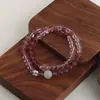 Pulsera Doble Círculo de Cristal Rosa Natural y Cristal de Fresa DIY Pulsera de Cuentas Hecha a Mano Venta al por Mayor Pulsera de Cristal Natural Joyería Popular