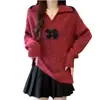 Suéter Rojo Rosado Estilo Coreano para Mujer, Suéter Floral para Mujer, 2026 Otoño Talla Grande Top de Punto de Mohair