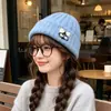 Estilo Coreano Otoño Invierno Sombrero de Punto con Lazo de Gato Pequeño para Mujer Moda Exterior Cálido Sombrero de Lana Elegante Casual Sombrero para el Frío Moderno
