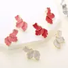 Brincos de Agulha de Prata S925 Moda Folha de Bordo Mori Flor Gota de Óleo Cor Doce Elegante Luxo Pétala Brincos para Mulheres