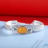 Pulsera de Plata S925 con Ámbar y Patrón Tejido para Mujer, Joyería de Moda de Estilo Chino