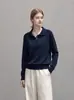 Cuello polo manga larga tejido color liso versátil para el día a día informal holgado capa base top mujer 10800
