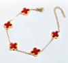 Pulsera de Acero de Titanio de Cinco Flores y Trébol de Cuatro Hojas con Perla Madre, de Venta Caliente Transfronteriza para Mujer, Acabado en Oro de 18K que No Se Desvanece, Joyería de Lujo Ligero de Gama Alta