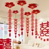 Decoración de Habitación de Boda Decoraciones Colgantes del Techo Guirnalda de Boda Habitación de Invitados Masculina y Femenina Fiesta Ventilador de Papel Colgante de Flor Doble Felicidad Personaje Decoraciones Colgantes