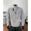 Vendas diretas da fábrica: Camiseta masculina peso pesado, corte regular, manga longa, para outono/inverno 2026, com decote V cruzado e detalhes em fio de prata