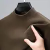 Camisa de invierno para hombre, de terciopelo de doble cara y cuello alto, de color liso, informal, ajustada, sencilla, de manga larga interior, cálida
