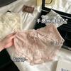 Pantaletas Sexy de Encaje Semitransparente Hueco Estilo Francés para Mujer, Calzones de Cintura Media con Empalme de Satén y Entrepierna de Seda