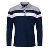 Camisa Polo Masculina de Manga Longa Transfronteiriça Peito com Três Listras Combinação de Cores Estampa Digital Masculina Gola Camisa Manga Longa Comércio Exterior