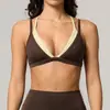 Sujetador de yoga sin costuras transfronterizo con espalda bonita, efecto dos piezas, bloques de color, deportivo casual para exteriores, fitness, sexy, versátil, ropa interior para mujer
