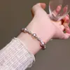 Pulseira com Contas Pérola Rosa Manta, Pulseira de Luxo Leve de Nicho para Mulheres, Joias de Contas Esfera de Diamante Exquisite de Alta Qualidade Atacado