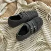 Mocassins Quadrados Doces de Solado Grosso, Sapatos de Algodão Literários Retrô de Inverno com Fivela de Uma Linha, Sapatos Pequenos de Couro Retrô para Meninas com Aumento de Altura Interno