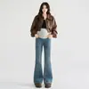 Jeans con Forro Polar de Maternidad Pantalones de Maternidad Otoño e Invierno Nuevos Gruesos con Forro Polar Ajustados Acampanados Pantalones Micro-Acampanados