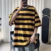 Camiseta Casual de Manga Corta a Rayas Estilo Hong Kong para Hombre, Top de Marca Versátil y Moderno, Ropa para Hombre Bangchuangwei, Versátil y Casual