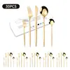 Juego de cubiertos de acero inoxidable Amazon transfronterizo, cuchillo portugués negro, tenedor y cuchara, juego de 30 piezas, juego de vajilla para 6 personas, regalo