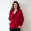 Cardigã de malha de cashmere espesso de sete agulhas para mulheres, gola alta, mangas raglan, estilo casual solto, jaqueta versátil com zíper