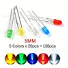 100 Piezas 3mm 5 Tipos de Colores F3 F5 Diodo Emisor de Luz LED Rojo Amarillo Azul Verde Blanco Lámpara 200 Piezas 5mm